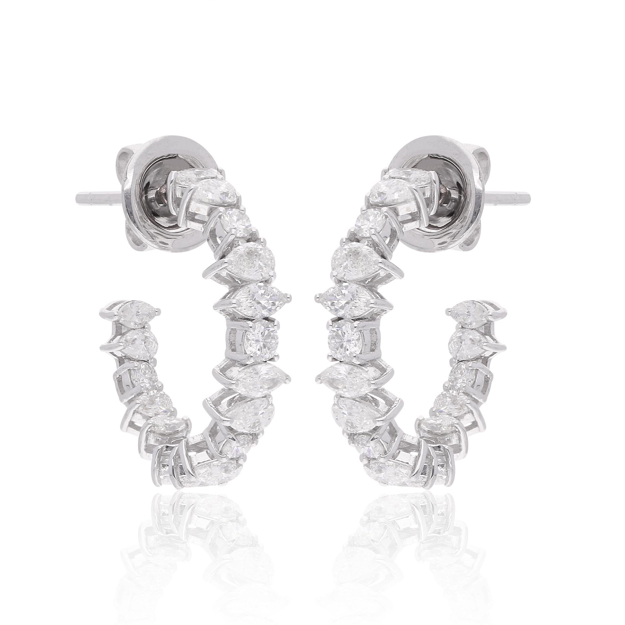 Multi Shape 1.60Ct SI/H Diamond C-Huggies Hoop Earrings 18k Karat White Gold (boucles d'oreilles multiformes avec des diamants SI/H en forme de C) Pour femmes en vente