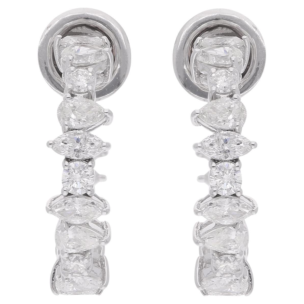 Multi Shape 1.60Ct SI/H Diamond C-Huggies Hoop Earrings 18k Karat White Gold (boucles d
oreilles multiformes avec des diamants SI/H en forme de C) en vente