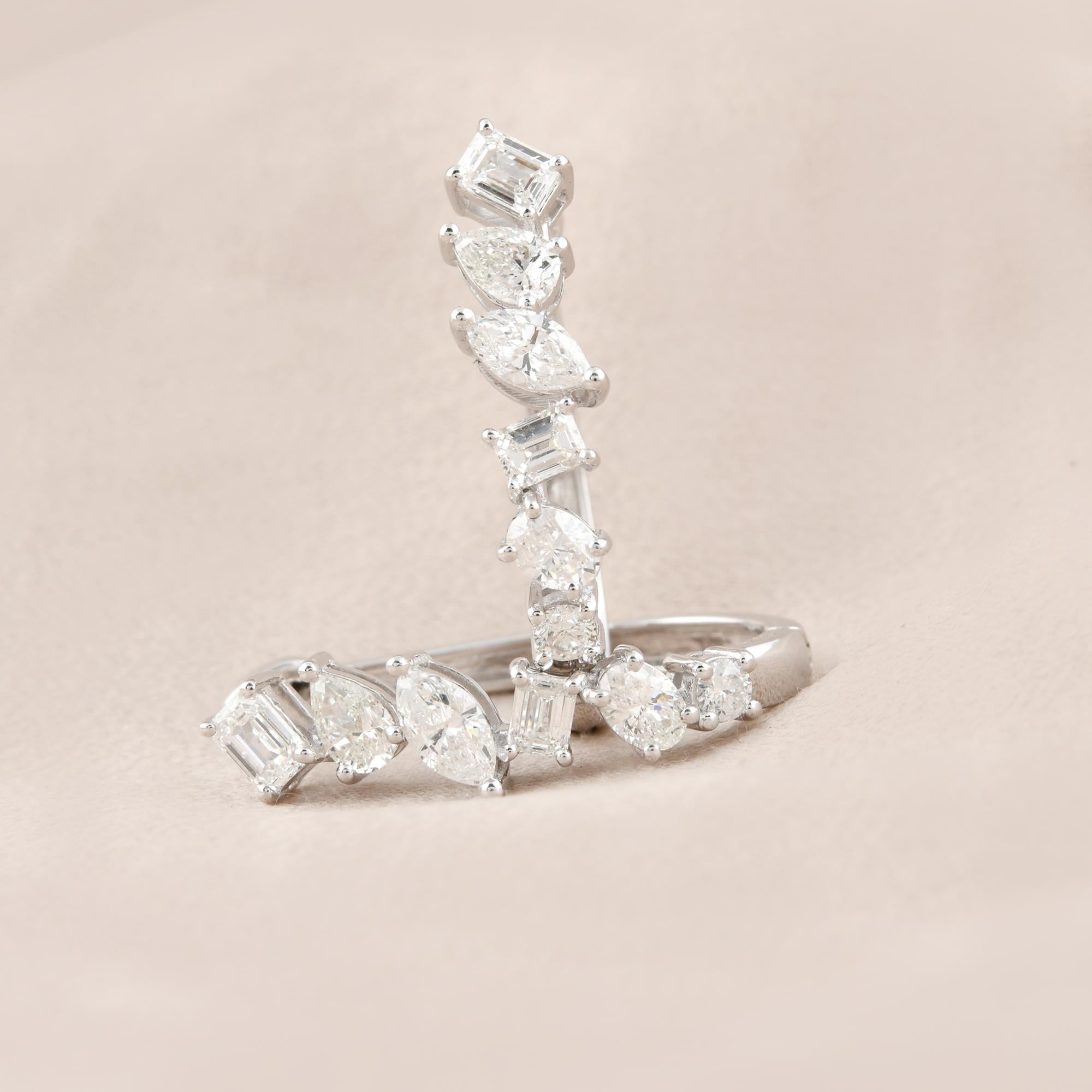 Pendientes de aro multiforma con diamantes SI/H de 2,25 ct Oro blanco fino de 14k Corte mixto en venta