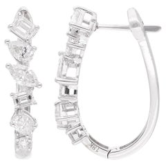 Multi Shape 2.25 Ct SI/H Diamond Huggies Hoop Earrings Fine 14k White Gold