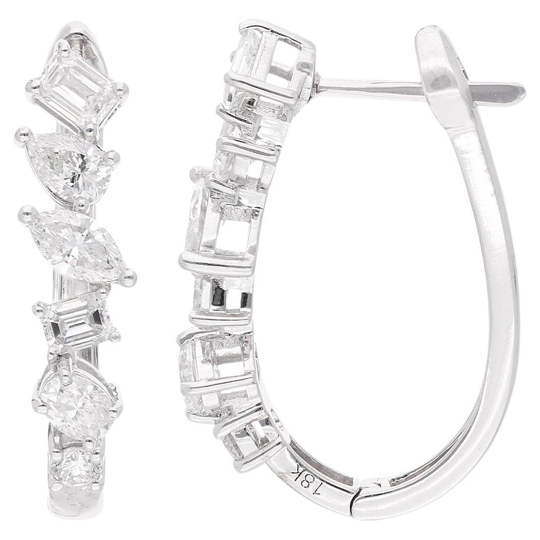 Multi Shape 2.25 Ct SI/H Diamond Huggies Hoop Earrings Fine 18k White Gold