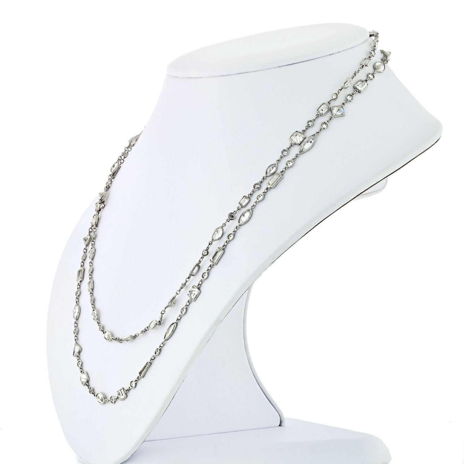 Modern Multi Shape 23.50 Carat Diamond by the Yard Handmade Platinum Necklace