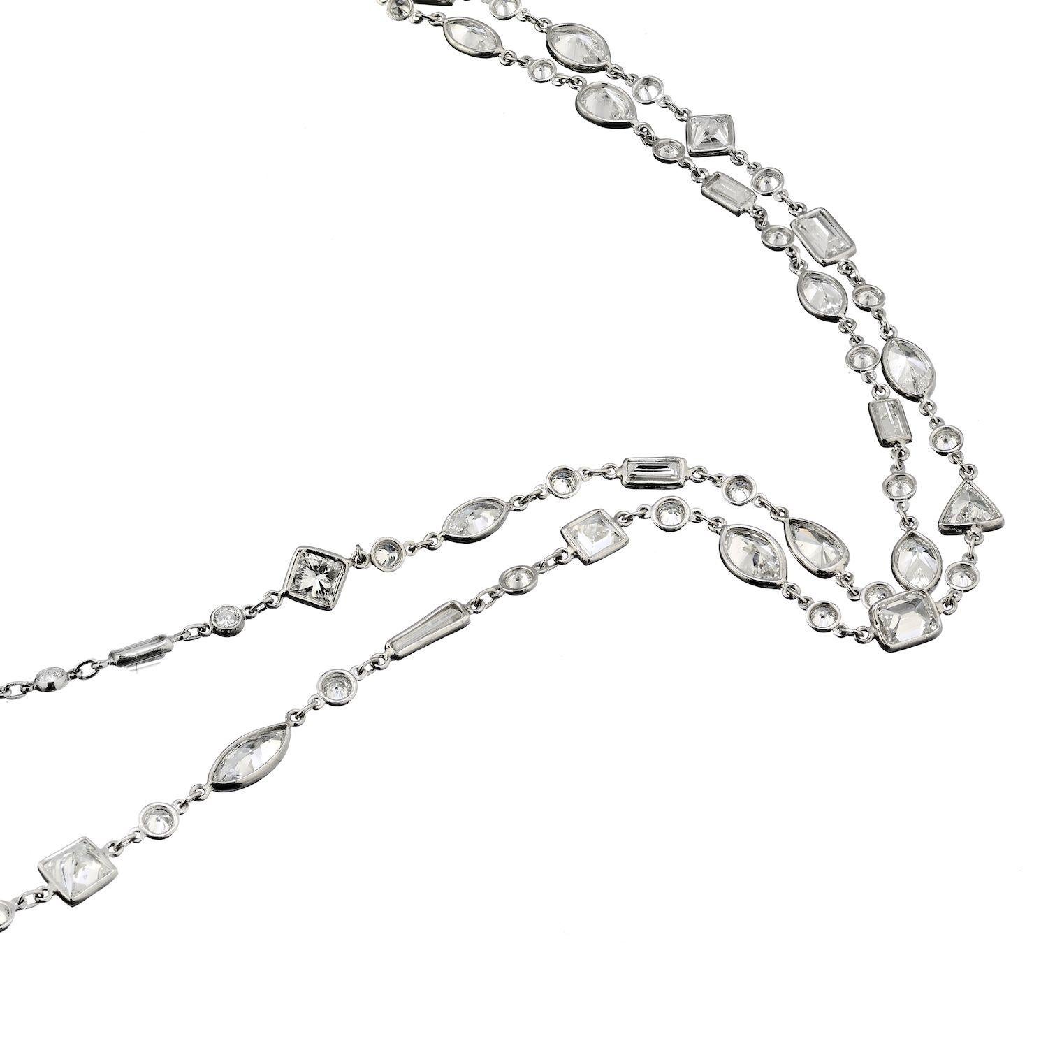 Princess Cut Multi Shape 23.50 Carat Diamond by the Yard Handmade Platinum Necklace