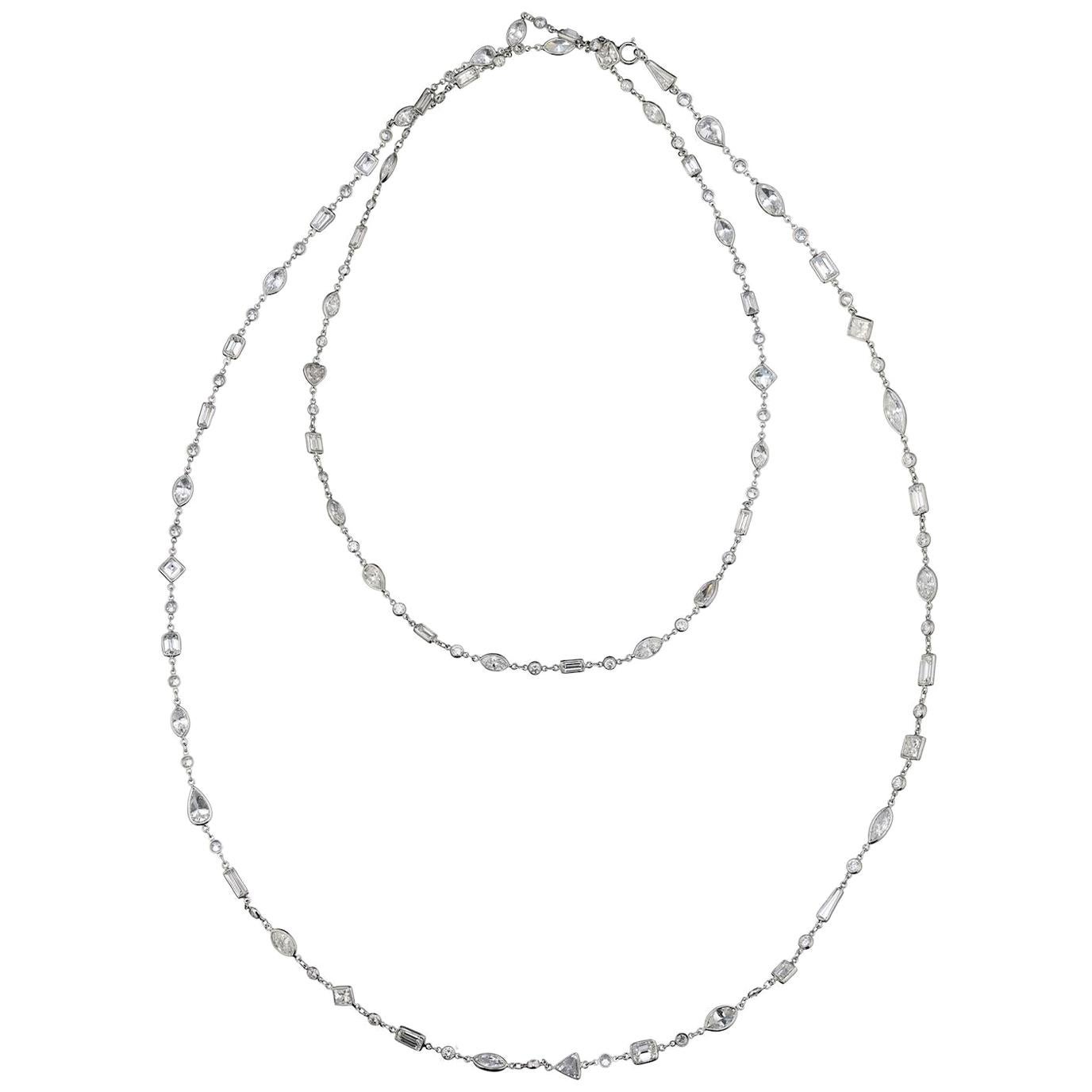 34.50 Carat Multi Shape Diamond Necklace 18 Karat White Gold Handmade ...