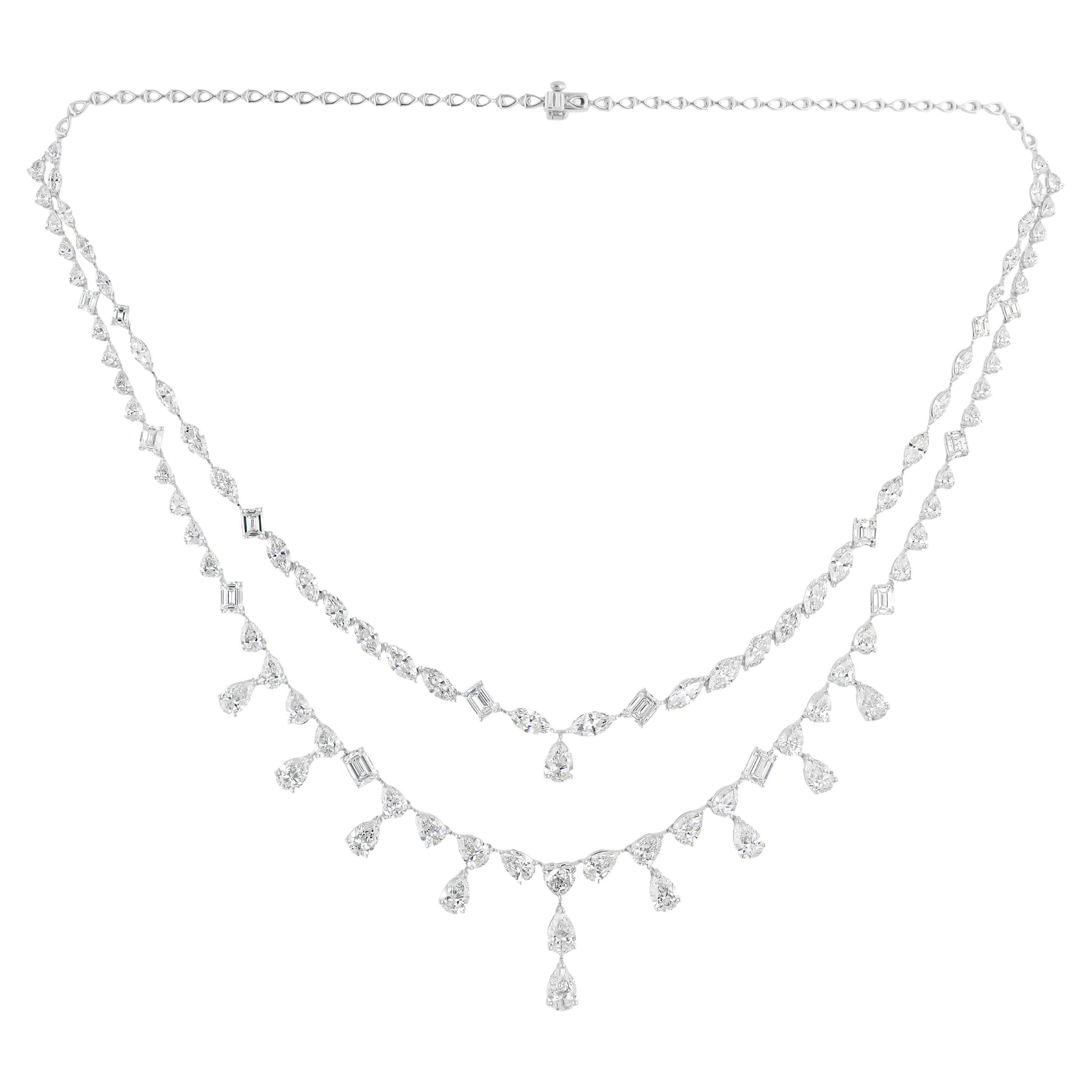 Multi Shape 26.50Ct Natural Diamond Two-Tier Bridal Necklace 14Kt White Gold