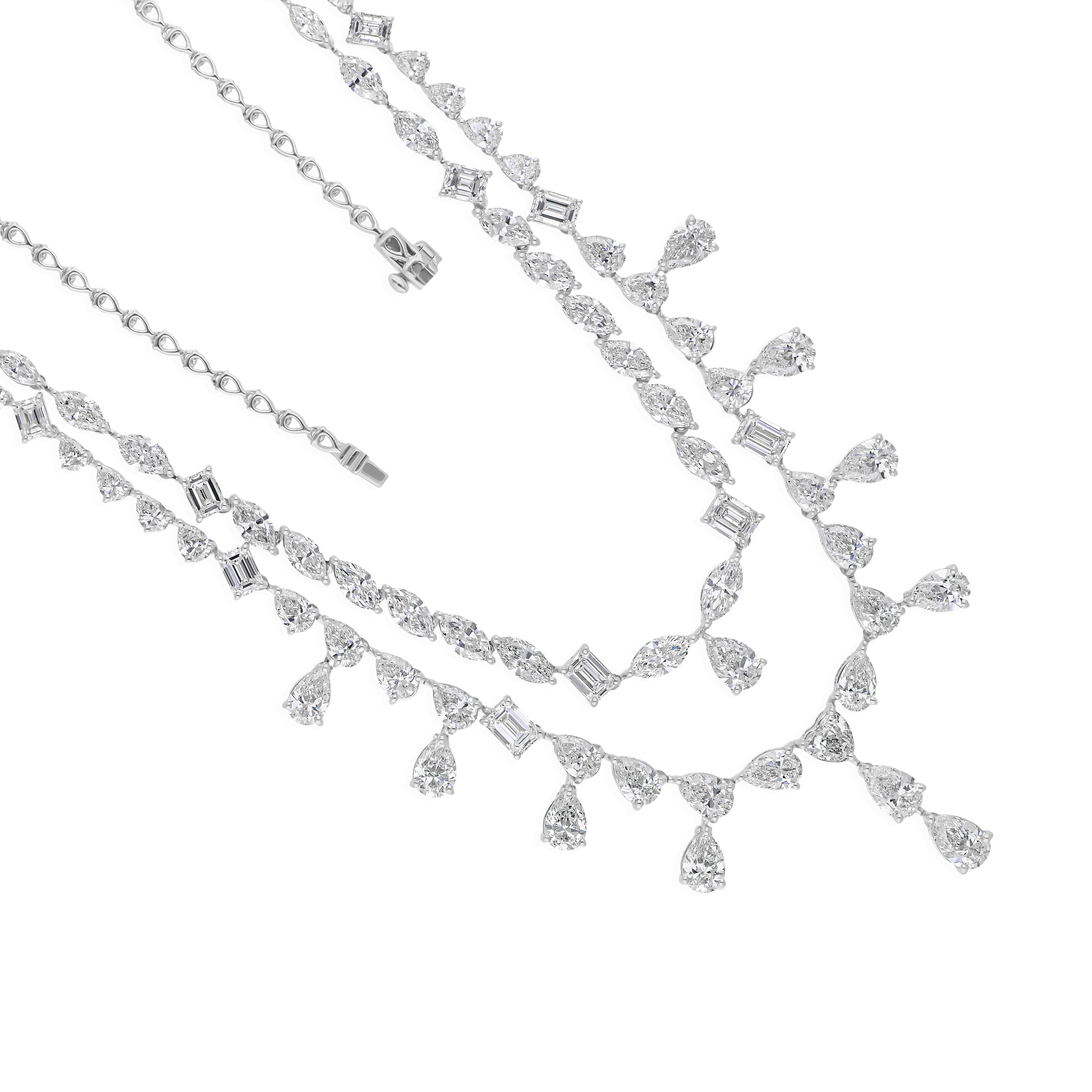 Taglio misto Collana da sposa a due piani con diamanti naturali a forma multipla da 26,50 carati in oro bianco 18Kt in vendita