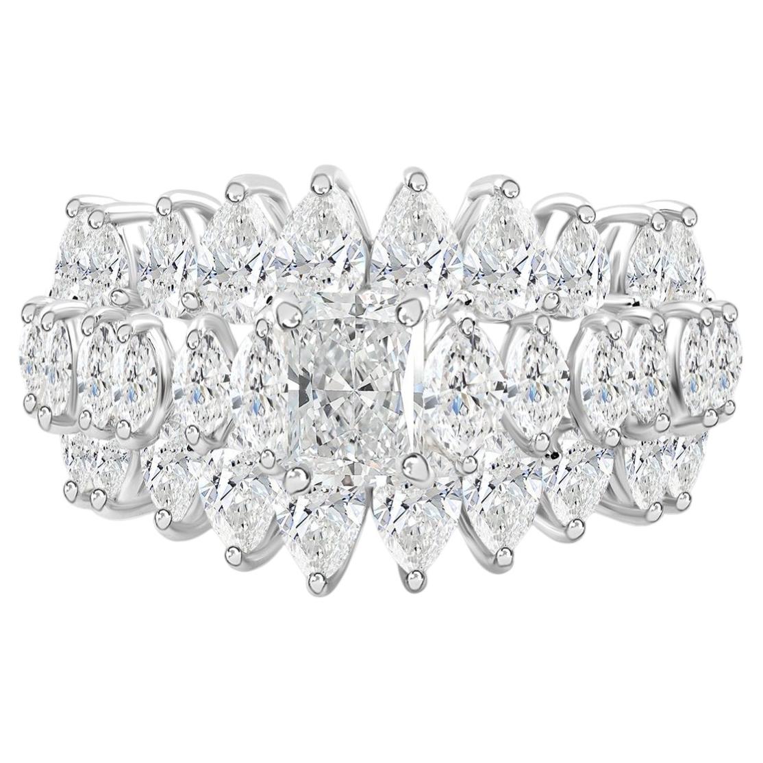 Multi Shape 3.21 Carat Diamond Statement Cluster Ring in White Gold Fine Jewelry