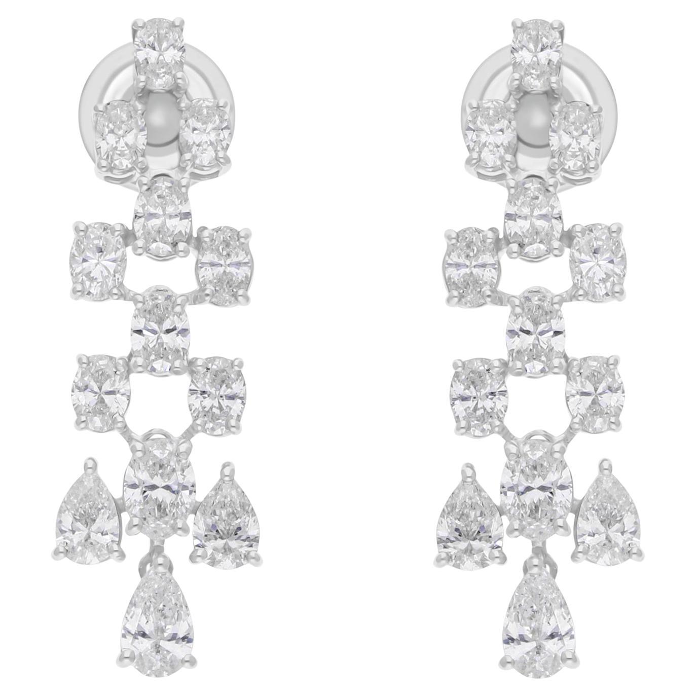 Boucles d'oreilles de mariage pendantes en or blanc 14K avec diamant naturel de 3,37 carats.