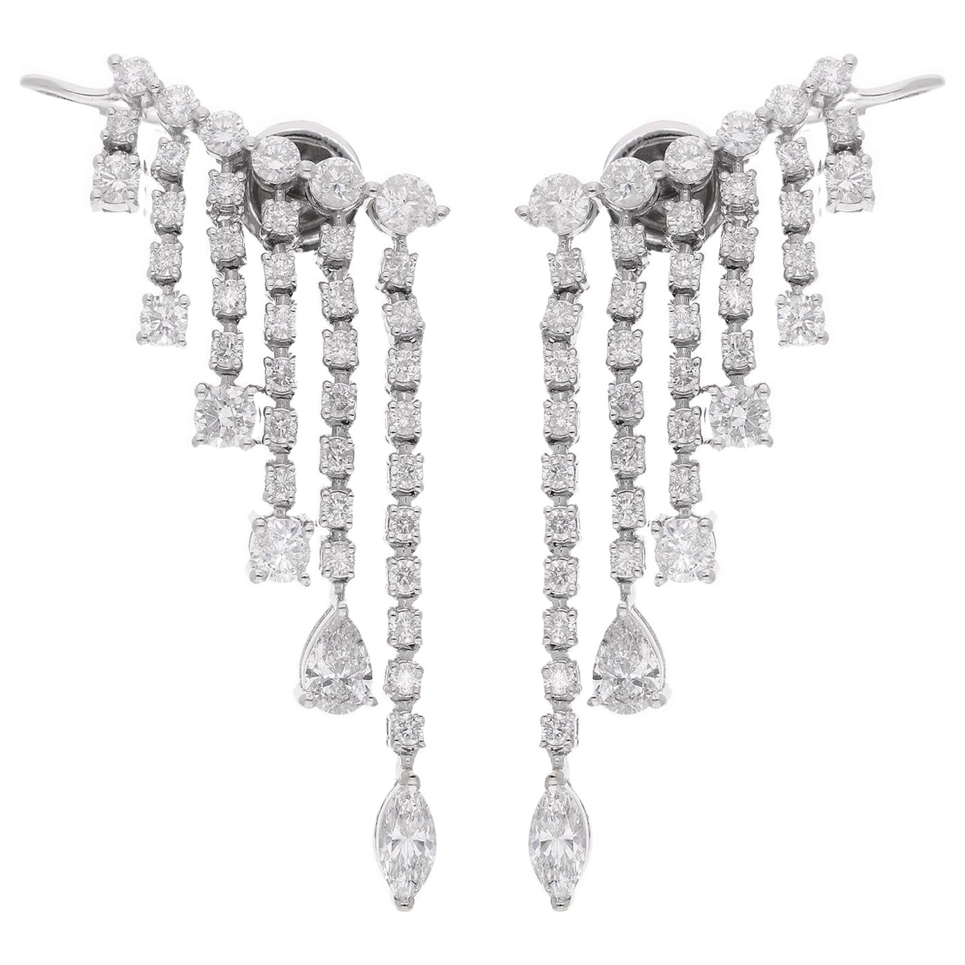 Multi Shape 3.75Ct SI/H Diamond Chandelier Drop Earrings 14K White Gold Jewelry