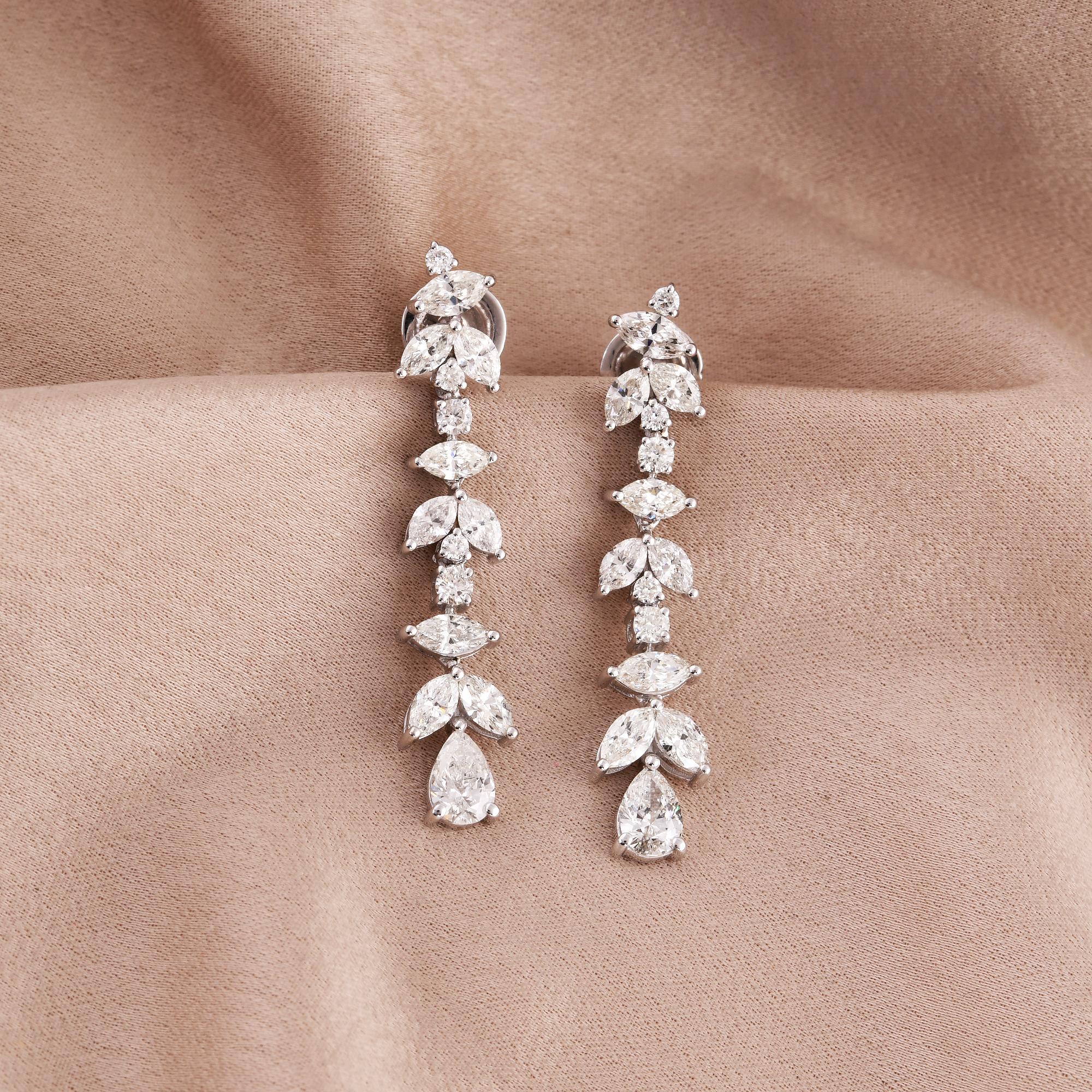 Taglio marquise Orecchini pendenti con diamanti a forma multipla da 3,75 carati SI/H Gioielli in oro bianco 18 carati in vendita