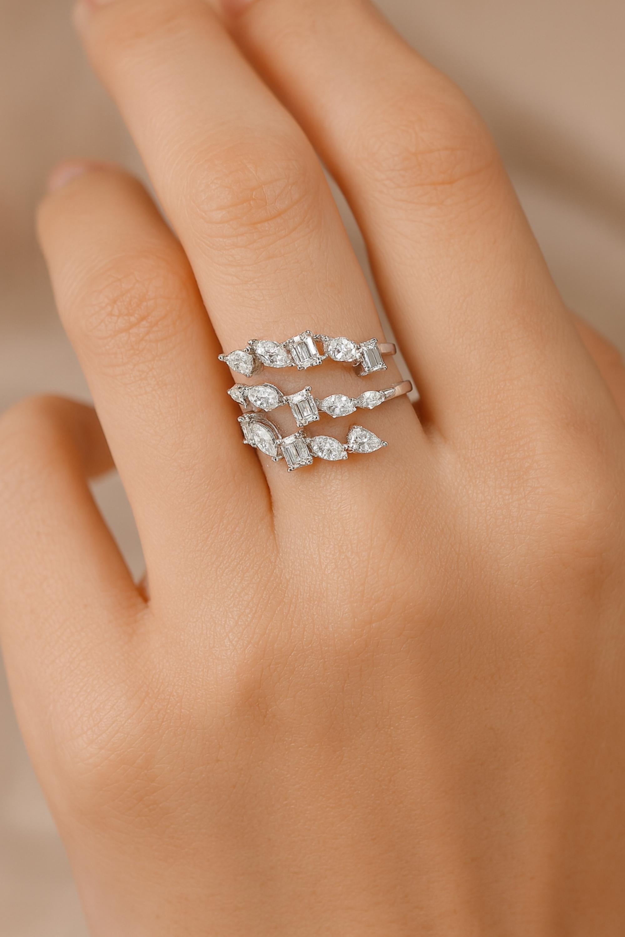 Im Angebot: Multi Shape 4.60Ct SI/H Diamond Spiral Band Ring 14k Weißgold Feiner Schmuck () 2