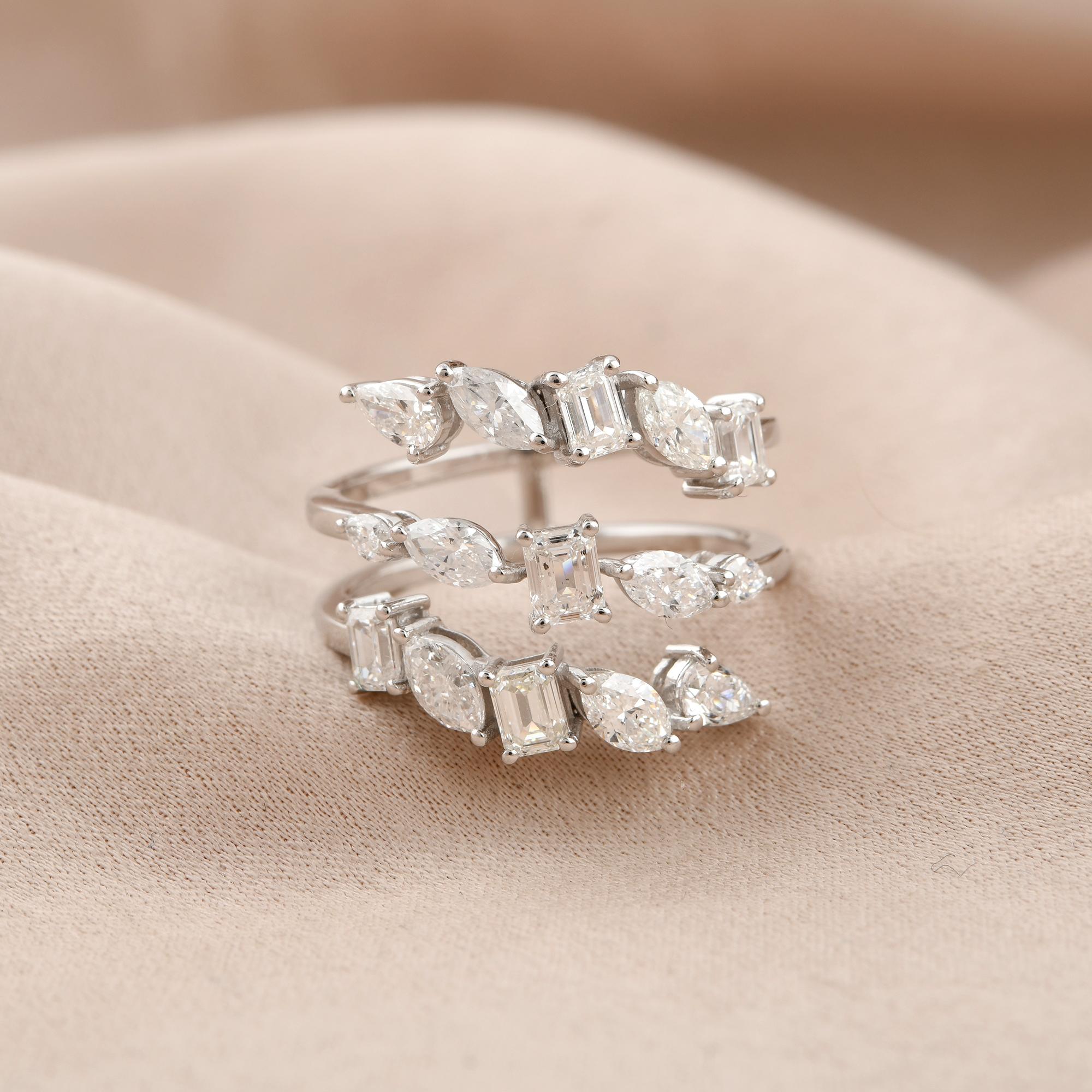 Im Angebot: Multi Shape 4.60Ct SI/H Diamond Spiral Band Ring 18k Weißgold Feiner Schmuck () 3