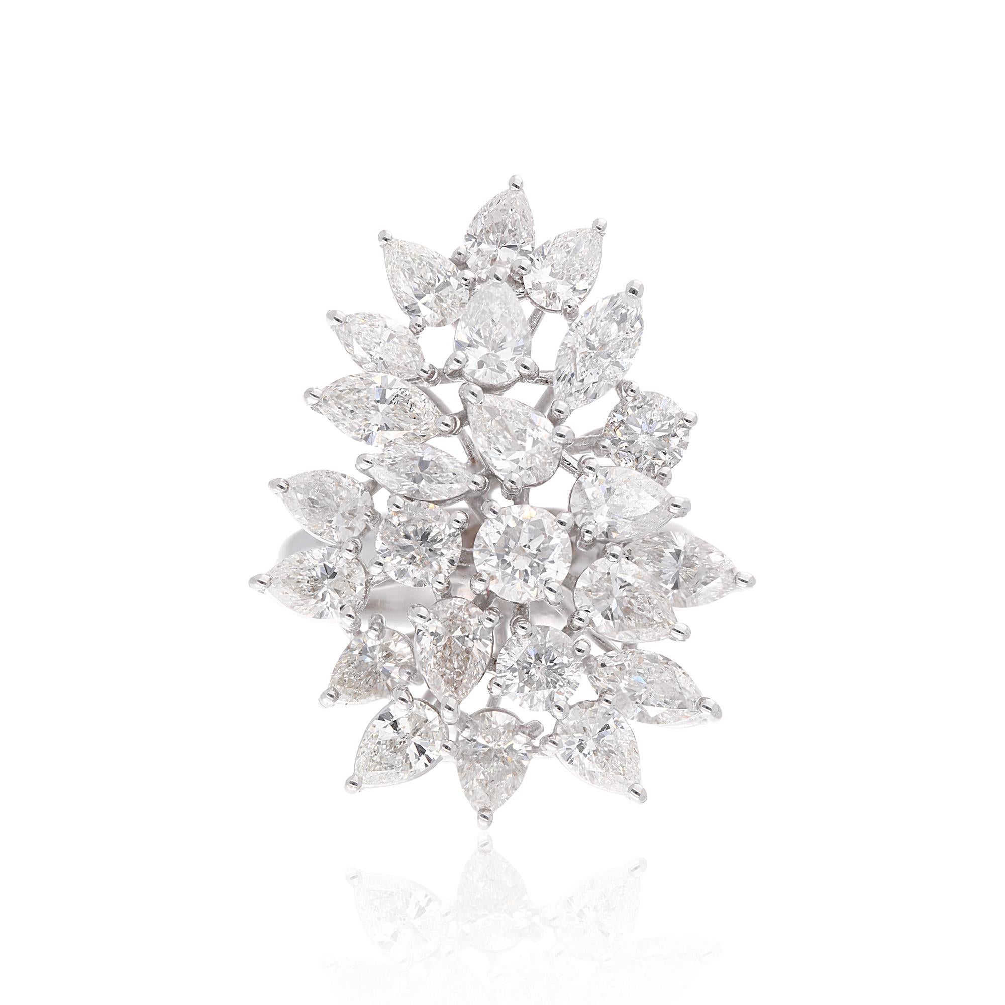 For Sale:  Multi Shape 4.7 Carat SI/H Diamond Cluster Cocktail Ring 14 Karat White Gold 6