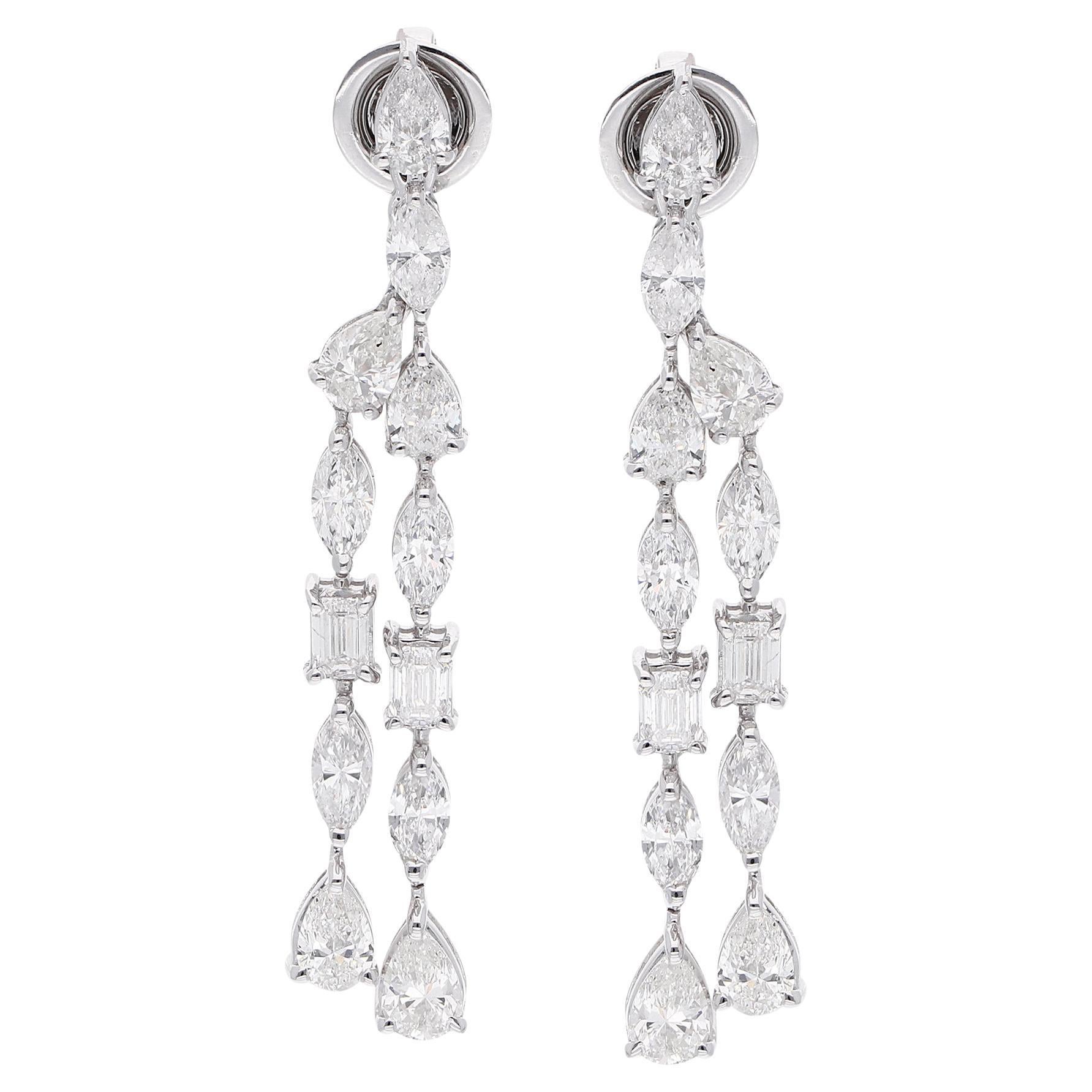 Multi Shape 4.80Ct Natural Diamond Dangle Earrings 18K White Gold Fine Jewelry