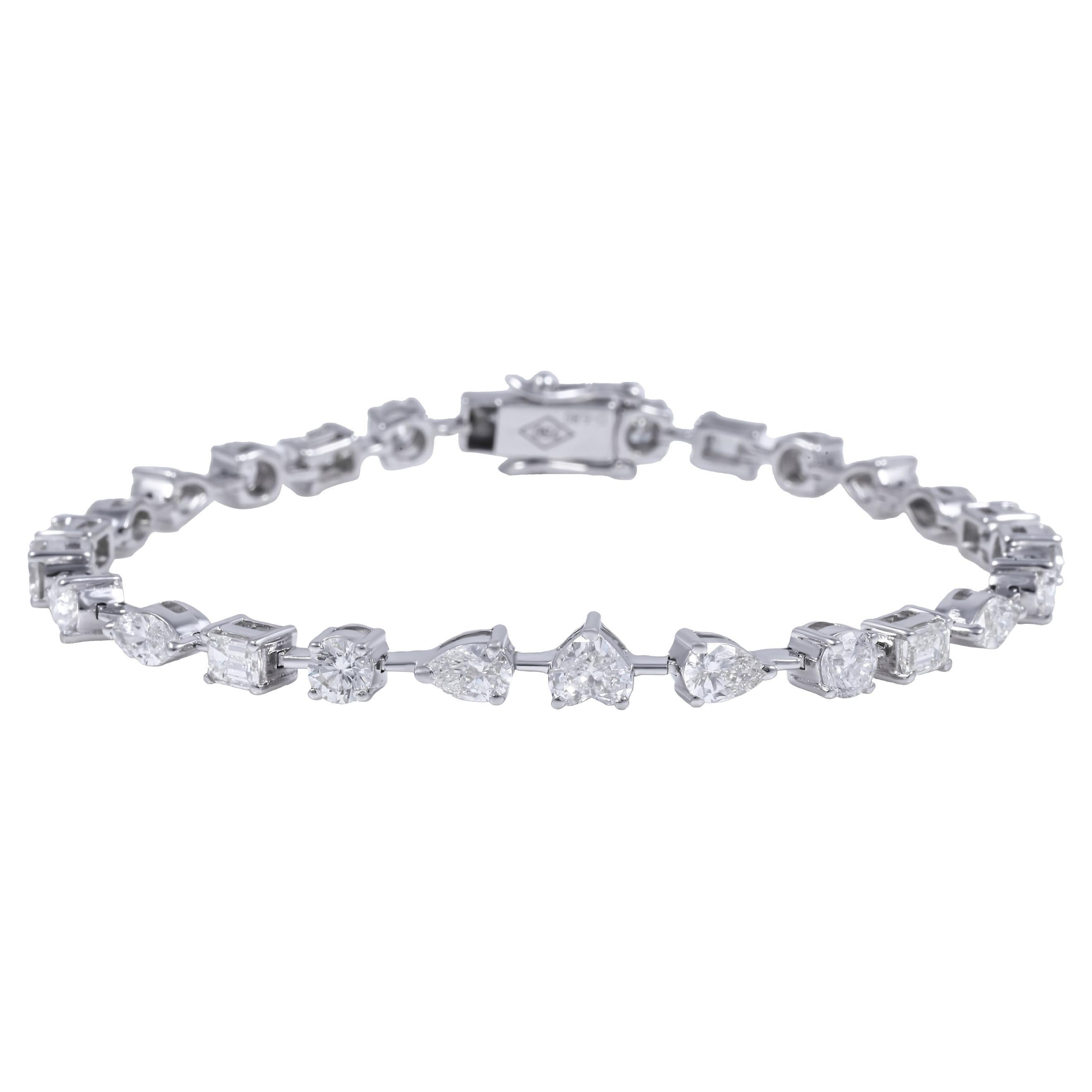 Bracciale Multi Shape con diamanti da 5,80 carati di colore G e qualità S I in oro 18 carati in vendita