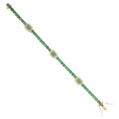 Multi Shape 7.74 CTW Emerald Diamond Halo Wedding Bracelet in 14k Yellow Gold