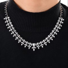 Natural Diamond 21.54ct Cluster Statement Choker Necklace 14K White Gold
