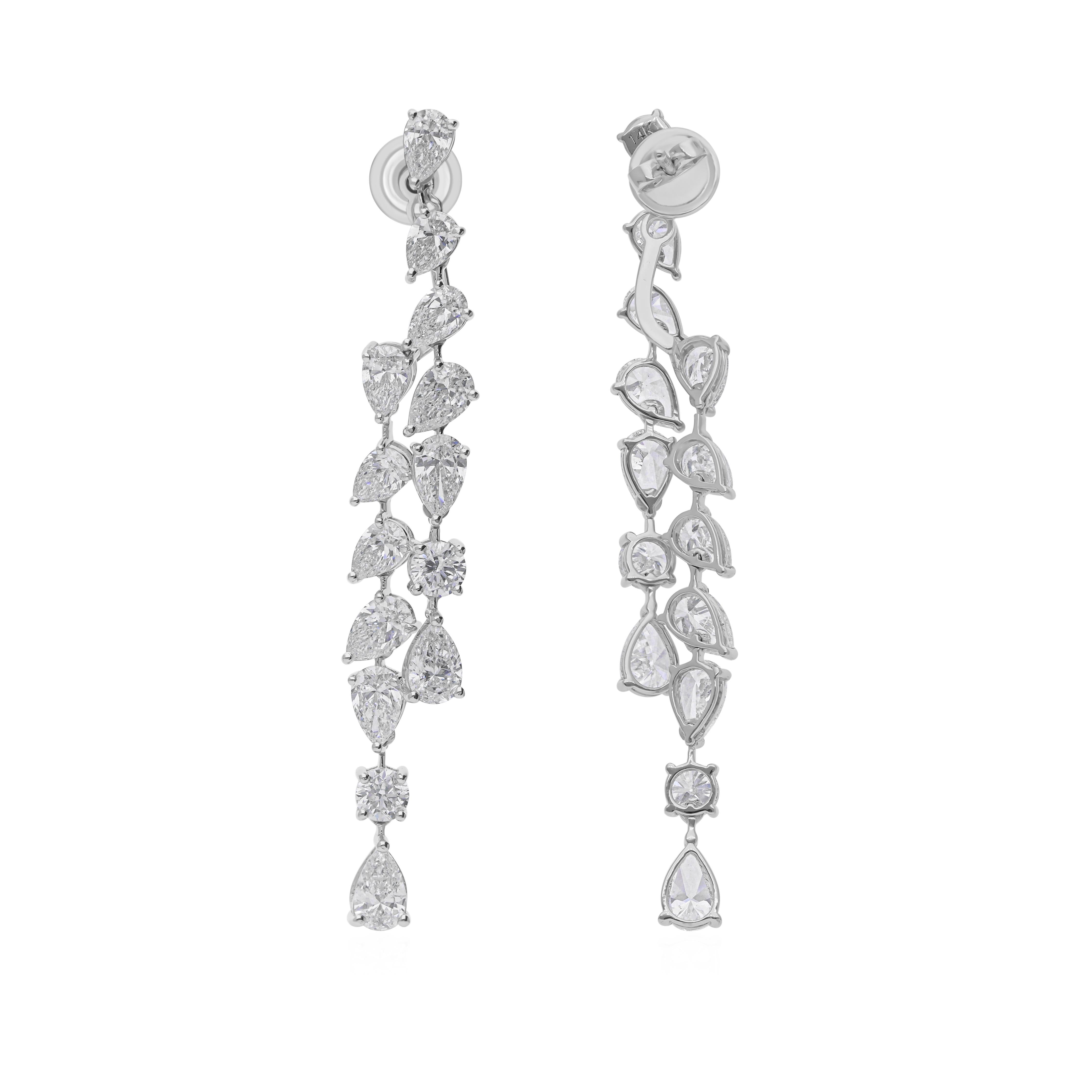 Moderne Multi Shape 9.41Ct SI/H Diamond Dangle Wedding Earrings 14k White Gold en vente