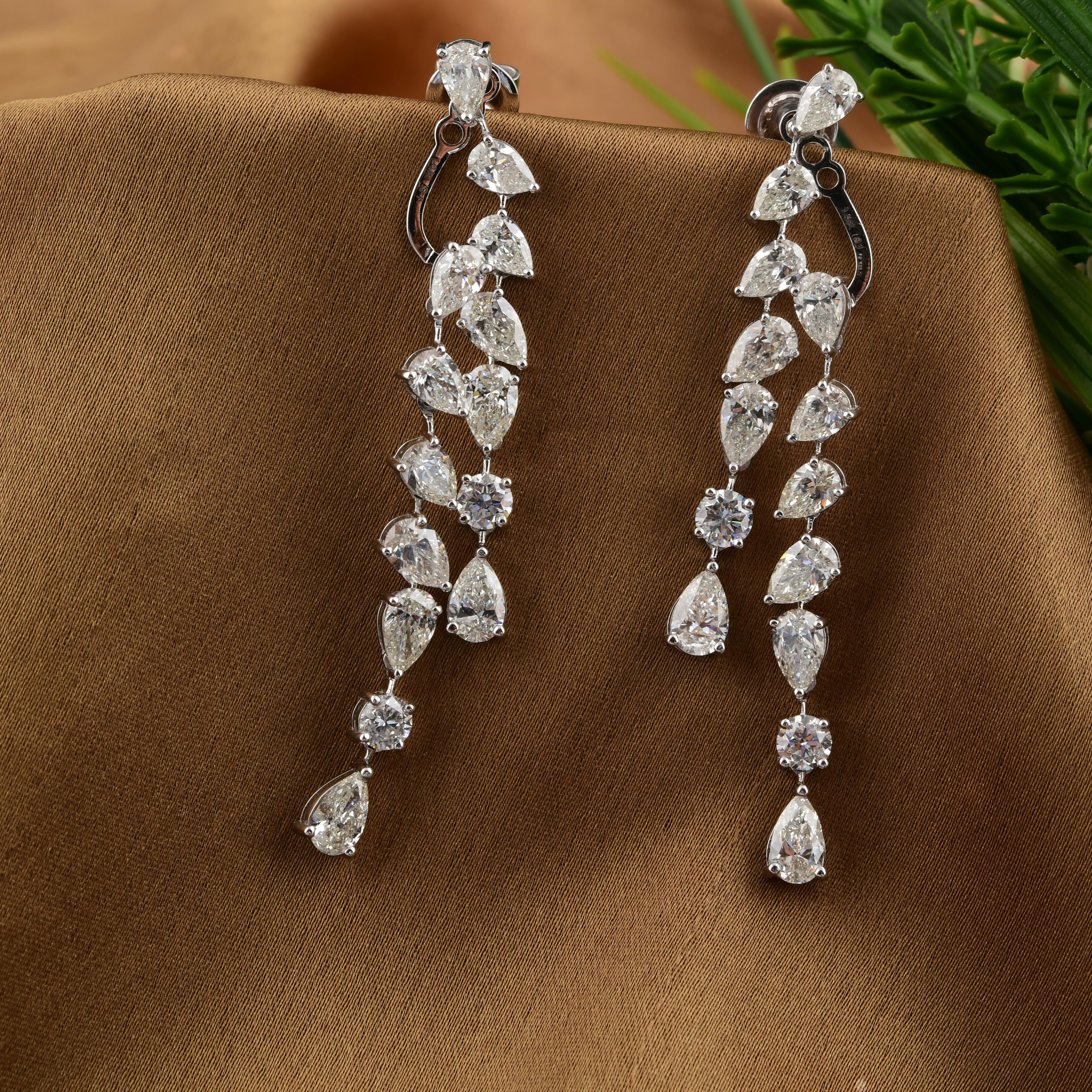 Taille mixte Multi Shape 9.41Ct SI/H Diamond Dangle Wedding Earrings 14k White Gold en vente