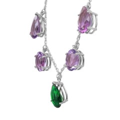 Multi Shape Amethyst and Glass Drop Fringe Necklace 925 Sterling Silver