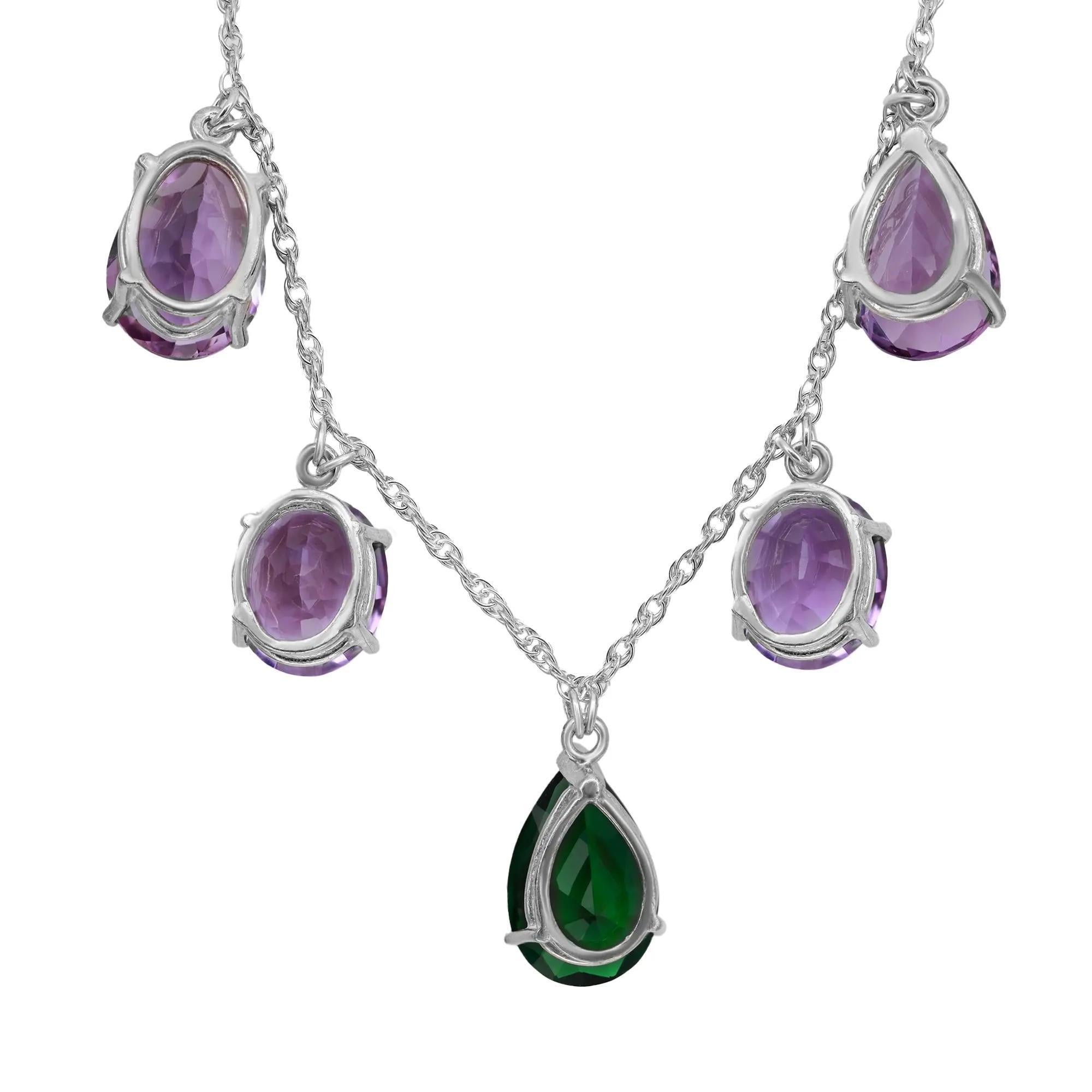 Moderno Collana con frange di ametiste e gocce di vetro a forma multipla A. Silver 925 in vendita