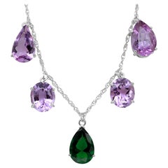 Collar con flecos de amatista multiforma y gota de cristal Plata de Ley 925