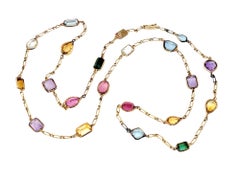 Multi Shape Colorful Multi Gemstone Station Necklace in 18 Karat Yellow Gold