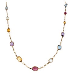 Multi Shape Colorful Multi Gemstone Station Necklace in 18 Karat Yellow Gold