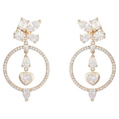 0.64ct Multi Shape Diamond 14K Yellow Gold Heart Drop Earrings