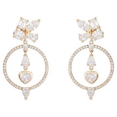 Boucles d'oreilles pendantes en or jaune 14K avec cœur et diamants multiformes