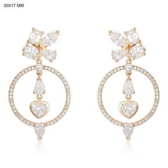 Orecchini a goccia a forma di cuore con diamante multiplo in oro giallo 14K