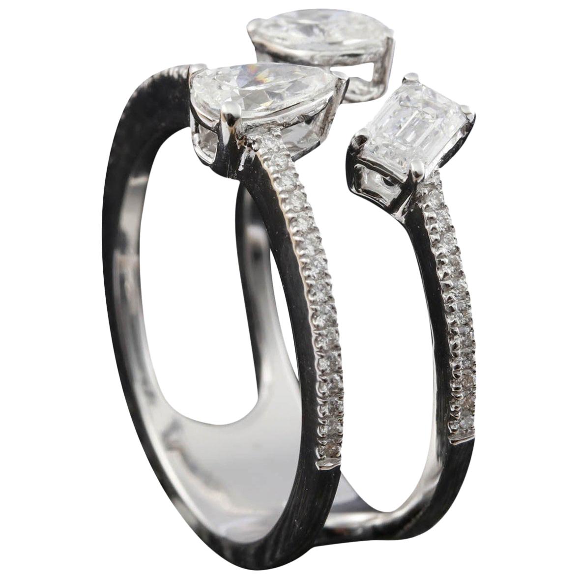 For Sale:  Multi-Shape Diamond 3-Stone Fashion Ring in 18 Karat Gold