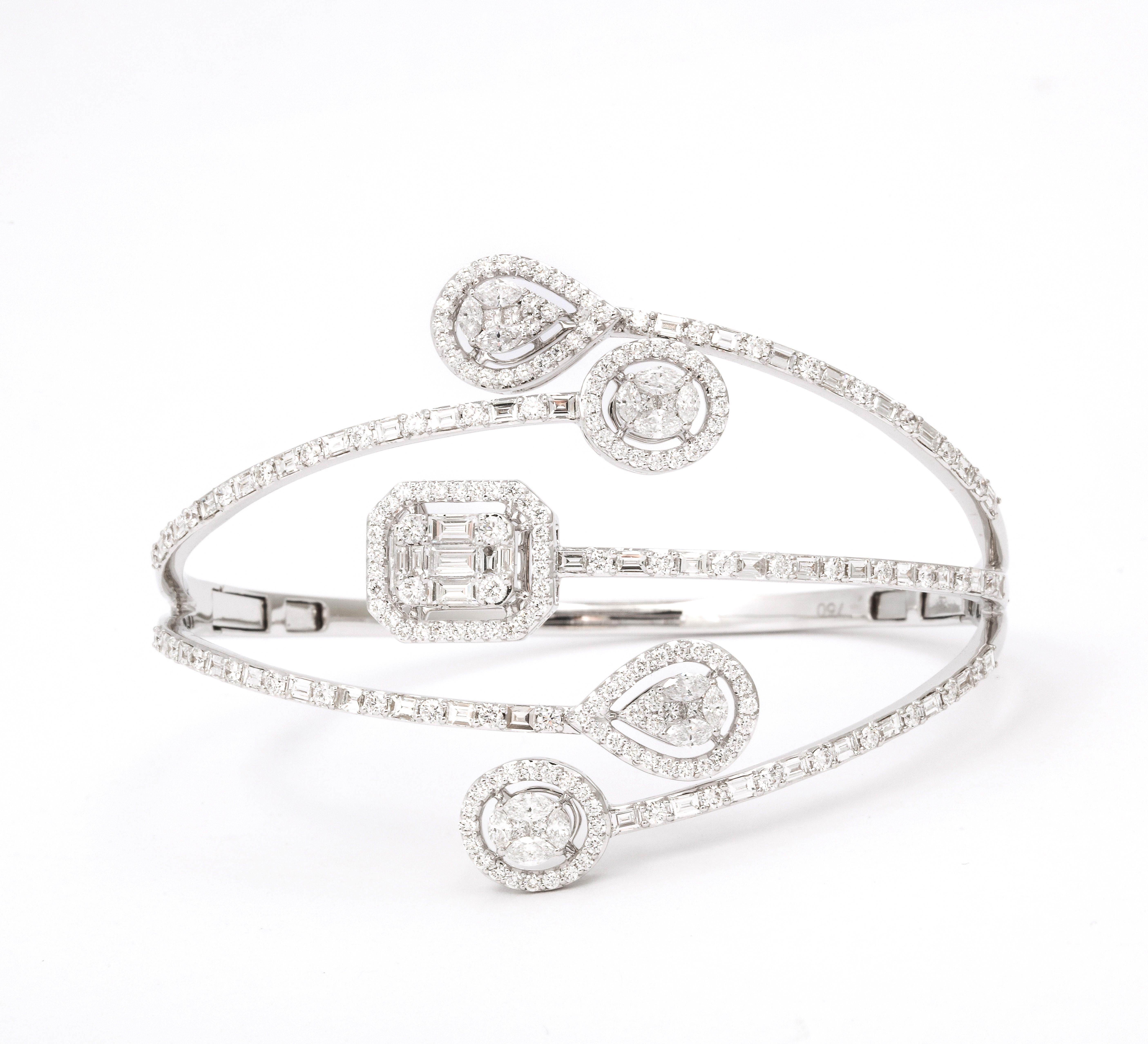 Multi Shape Diamond Bangle Bracelet  In New Condition For Sale In New York, NY