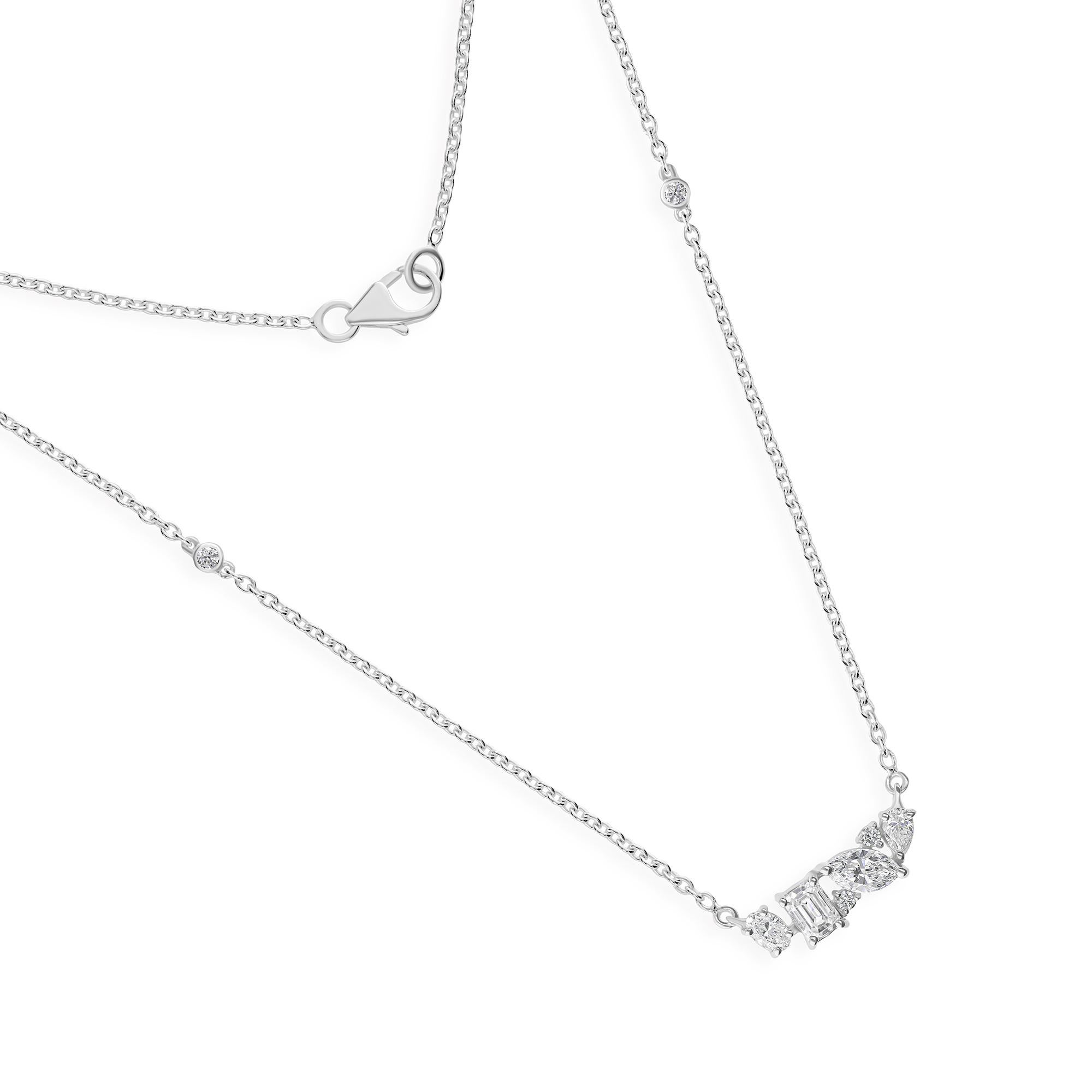 Taglio misto Collana a catena con diamanti a forma multipla in oro bianco 18 carati Tutte le tariffe pagate in vendita