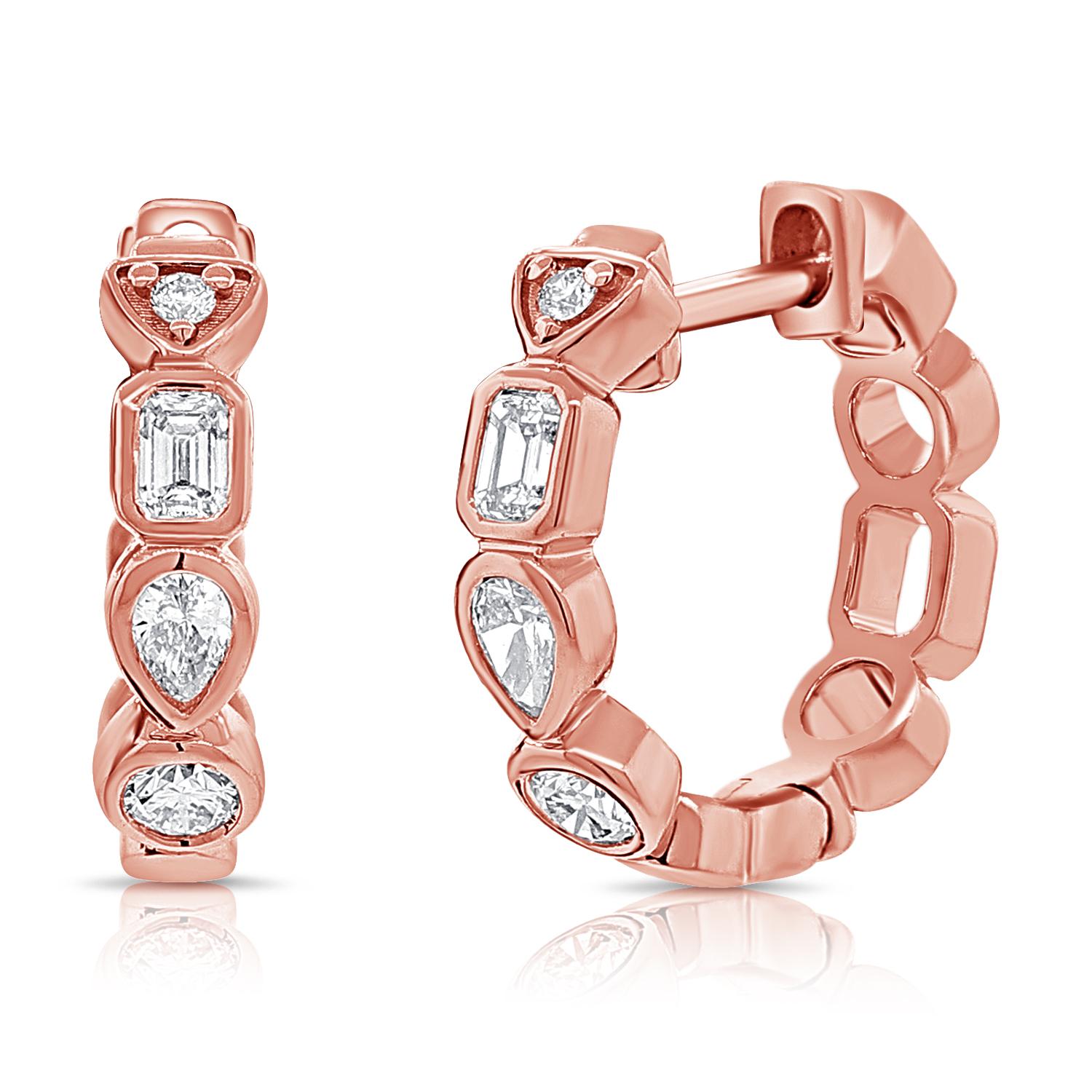 Multi Shape Diamond Bezel Huggie Hoop Earrings 0.50 Carats 14 Karat Yellow Gold In New Condition In New York, NY