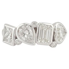 Multi-Shape Diamond Bezel Set 14k White Gold Band Ring