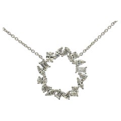 Multi-Shape Diamond Circle Pendant Necklace 1.36 Carats 18 Karat White Gold
