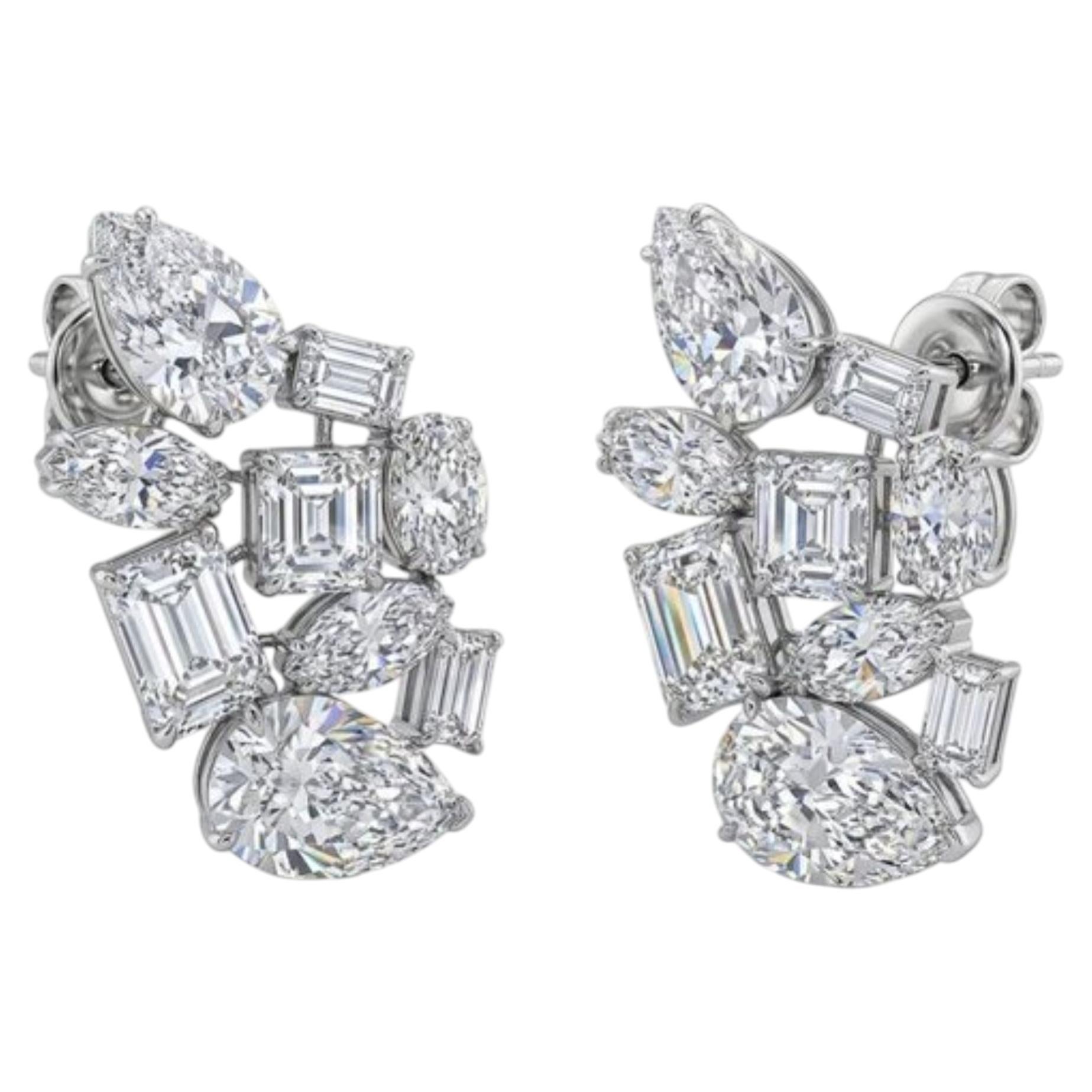 4.32ct Diamond Cluster 14K White Gold Statement Earrings For Sale
