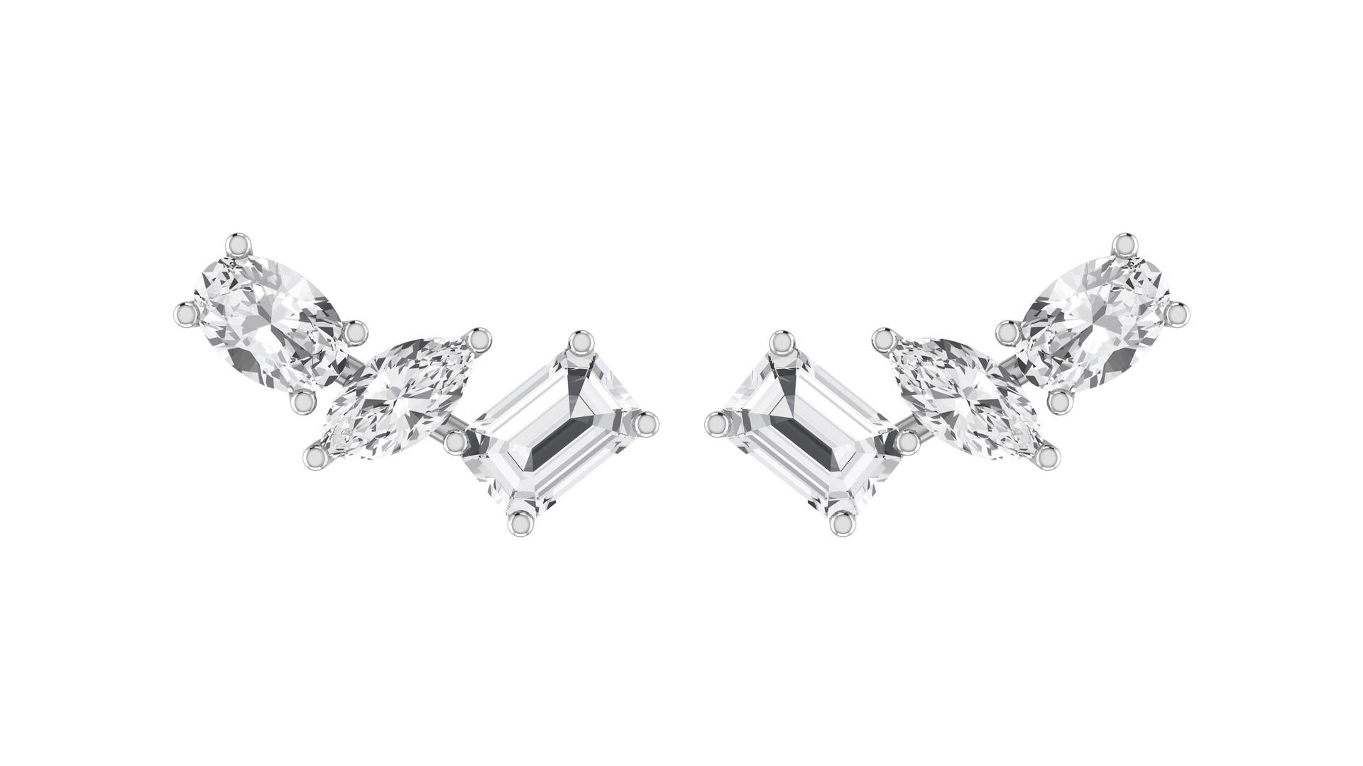 Modern Multi Shape Diamond Earring in 18 Karat White Gold For Sale