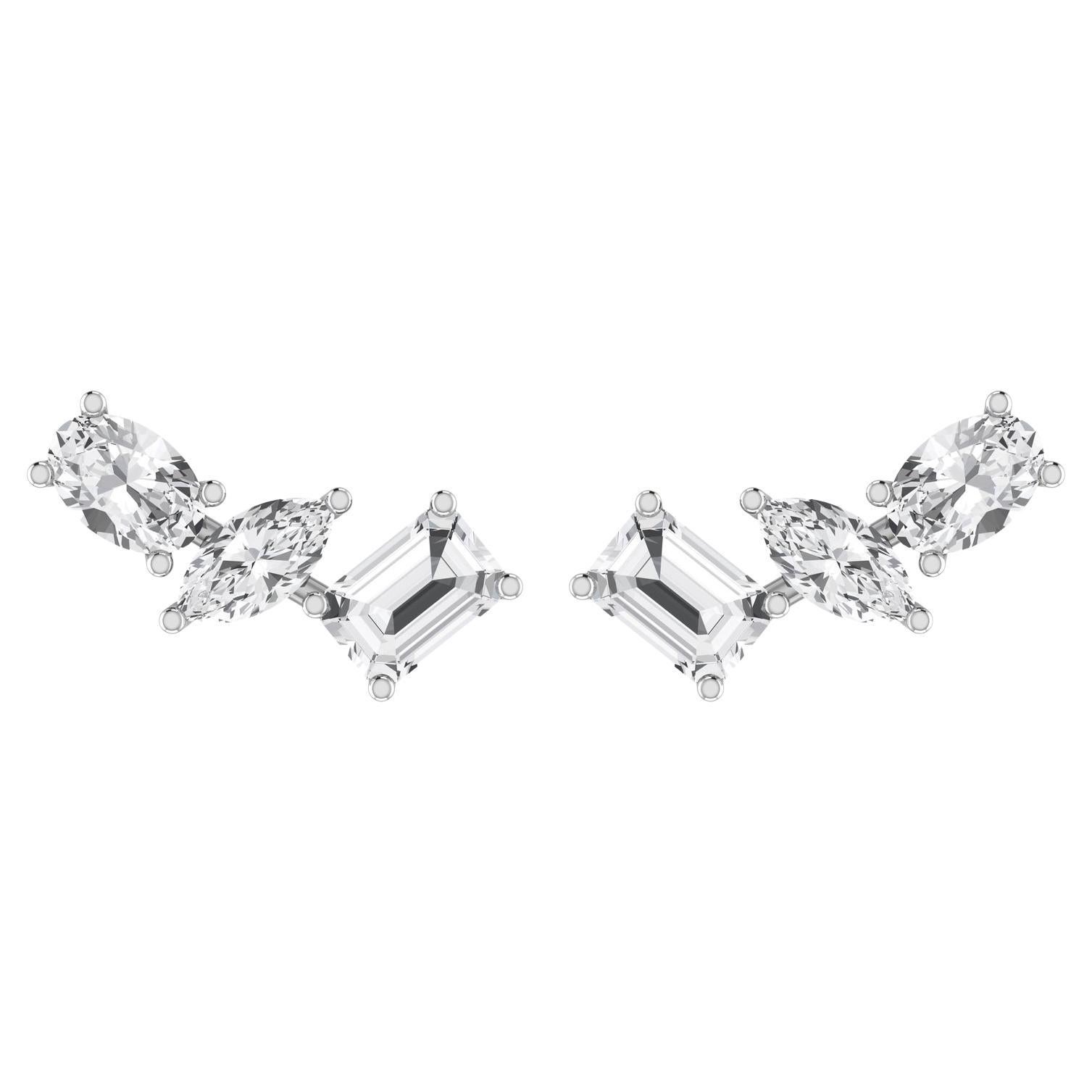 Multi Shape Diamond Earring in 18 Karat White Gold For Sale