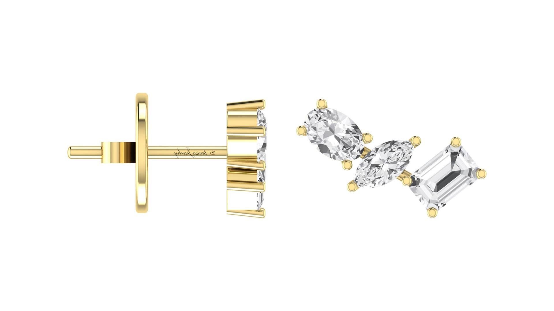 Modern Multi Shape Diamond Earring in 18 Karat Yellow Gold For Sale