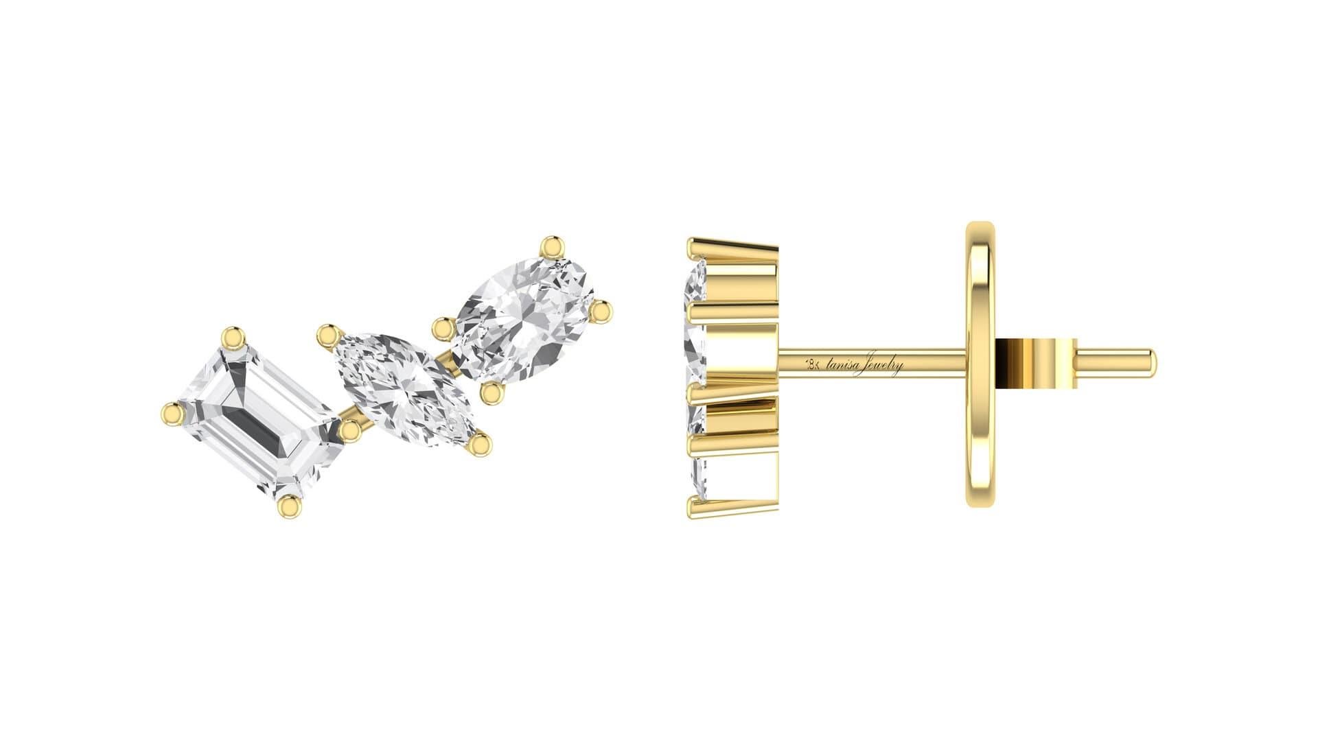 Mixed Cut Multi Shape Diamond Earring in 18 Karat Yellow Gold For Sale