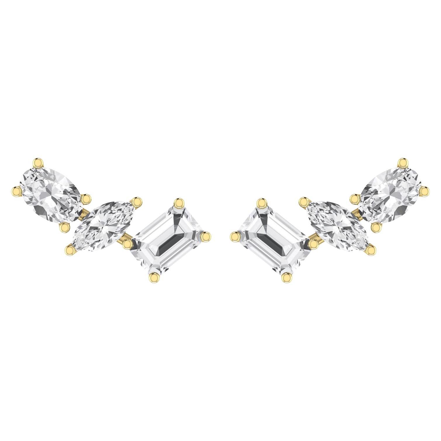 Boucles d'oreilles en or jaune 18 carats avec diamants de différentes formes