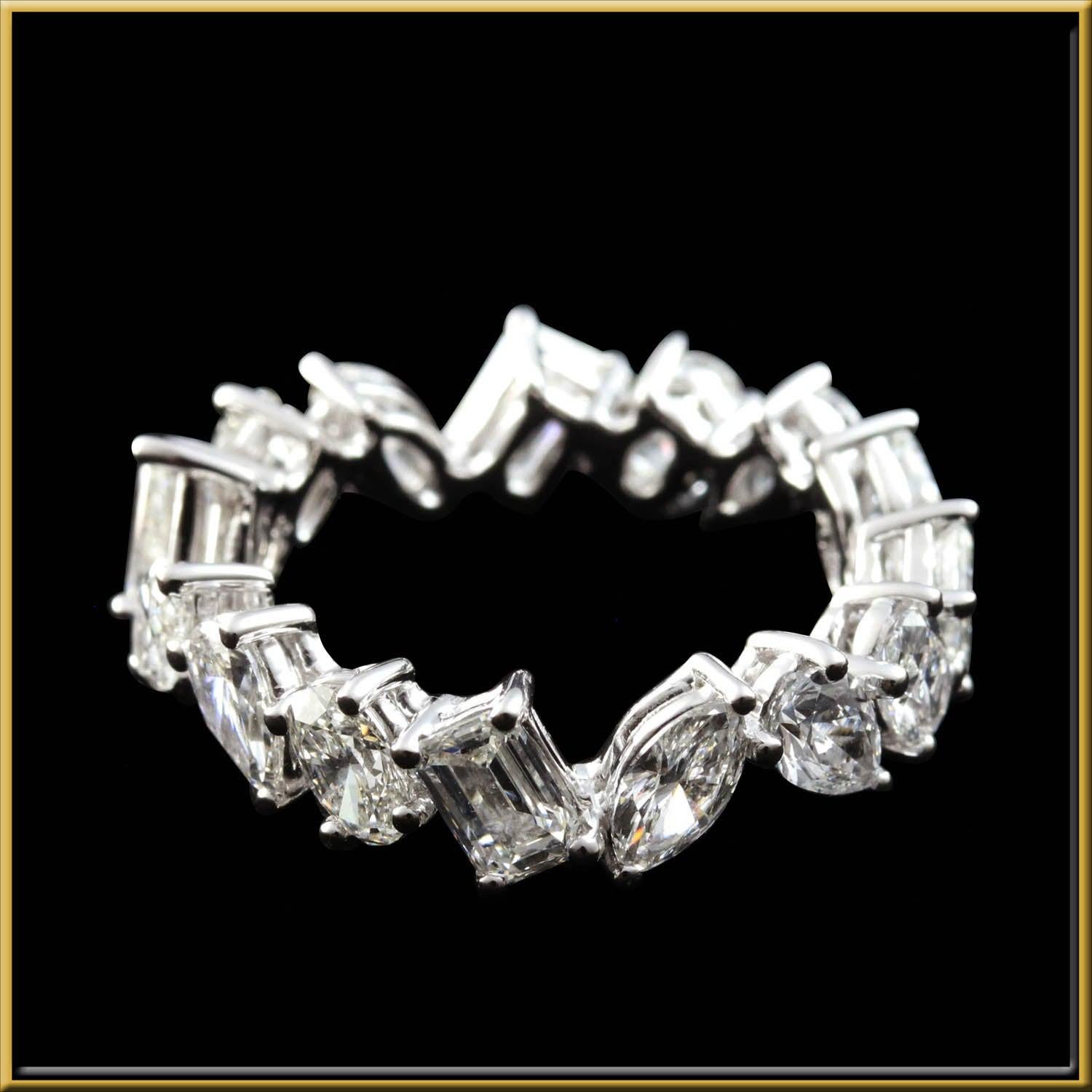 For Sale:  Multi-Shape Diamond Eternity Ring in 18 Karat Gold 2