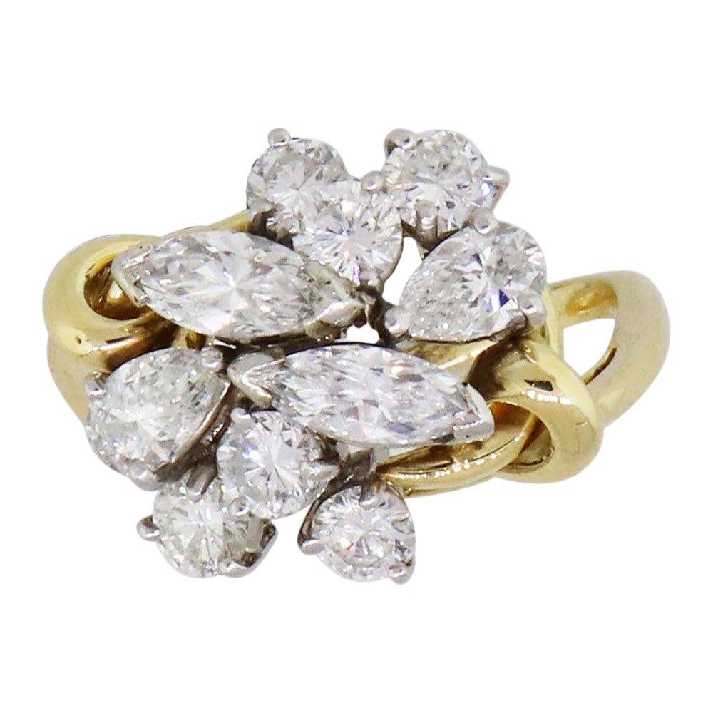 Multi Shape Diamond Freeform Ring For Sale