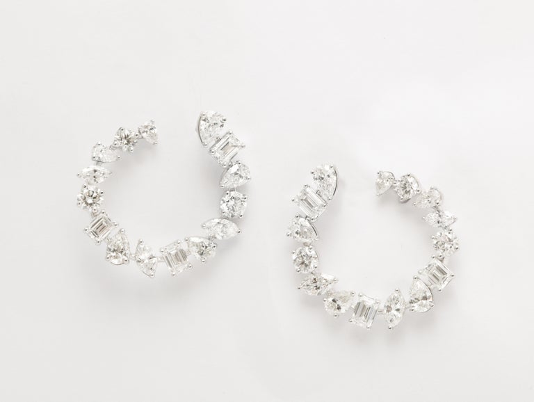 MultiShape Diamond Swirl Hoop Earrings For Sale at 1stDibs