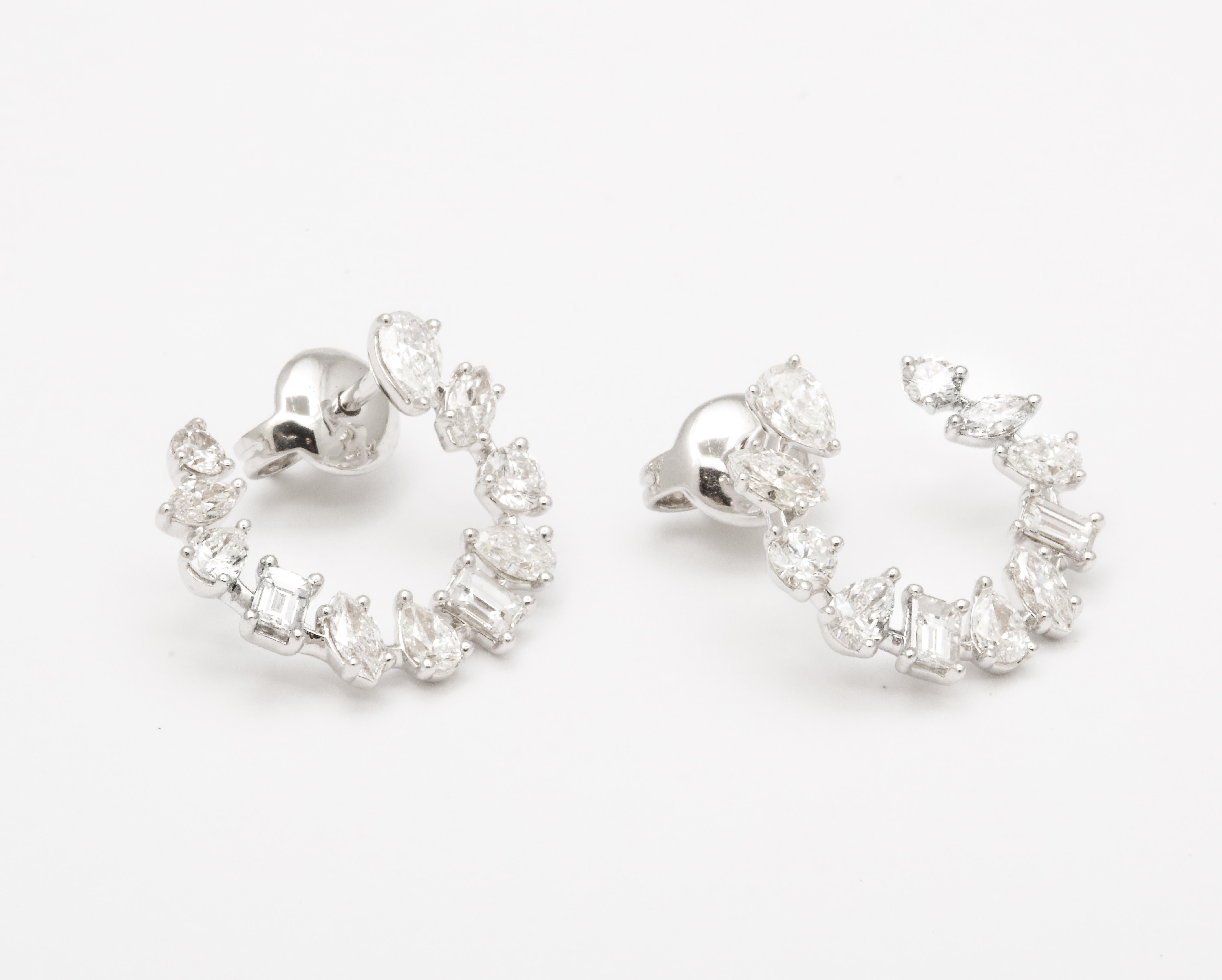 Pear Cut Multi-Shape Diamond Swirl Hoop Earrings For Sale