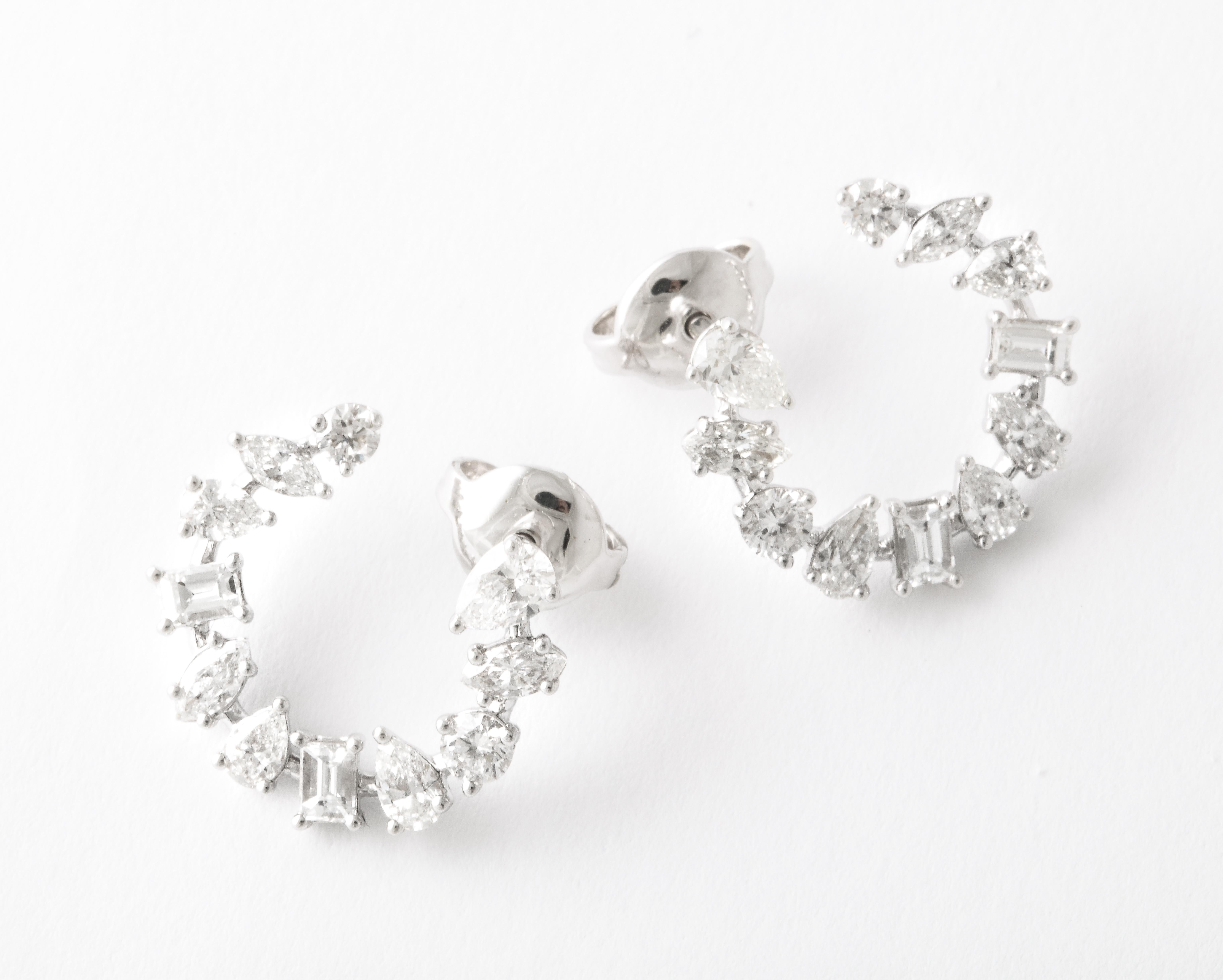 Multi-Shape Diamond Swirl Hoop Earrings For Sale 1