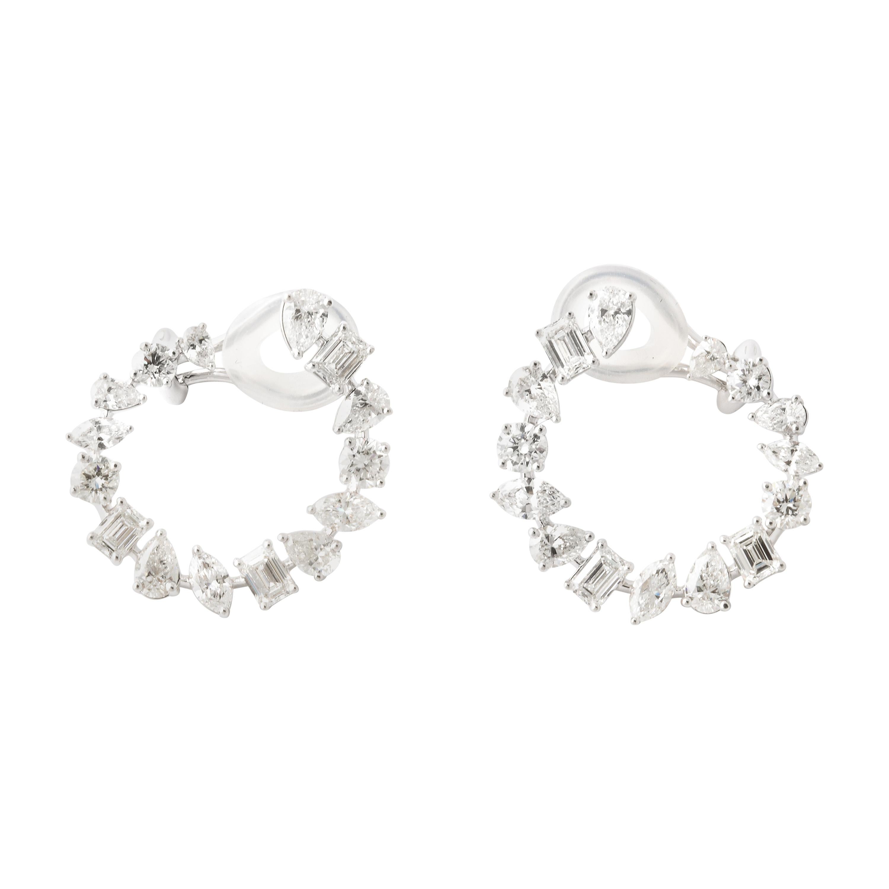 Multi-Shape Diamond Swirl Hoop Earrings