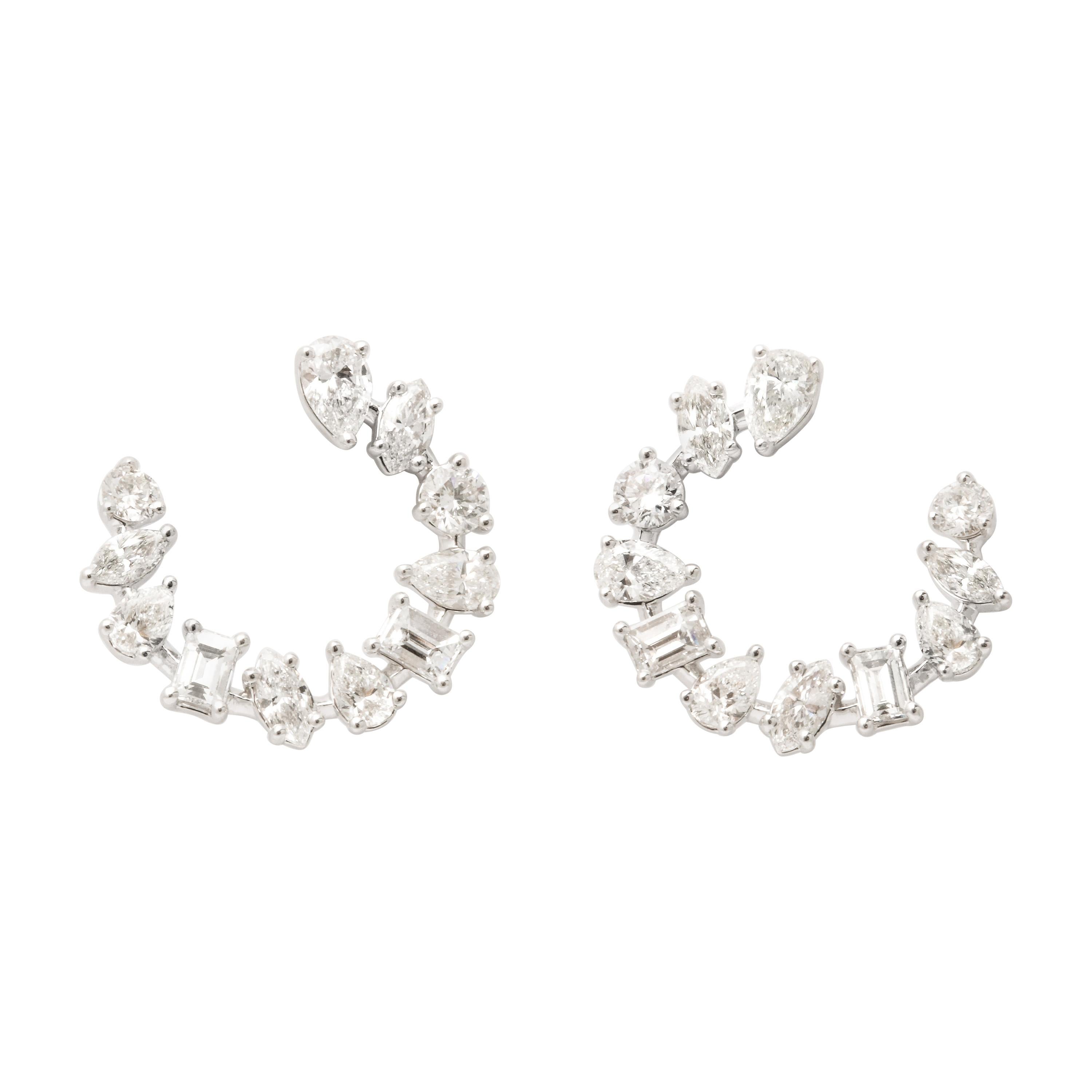 Multi-Shape Diamond Swirl Hoop Earrings